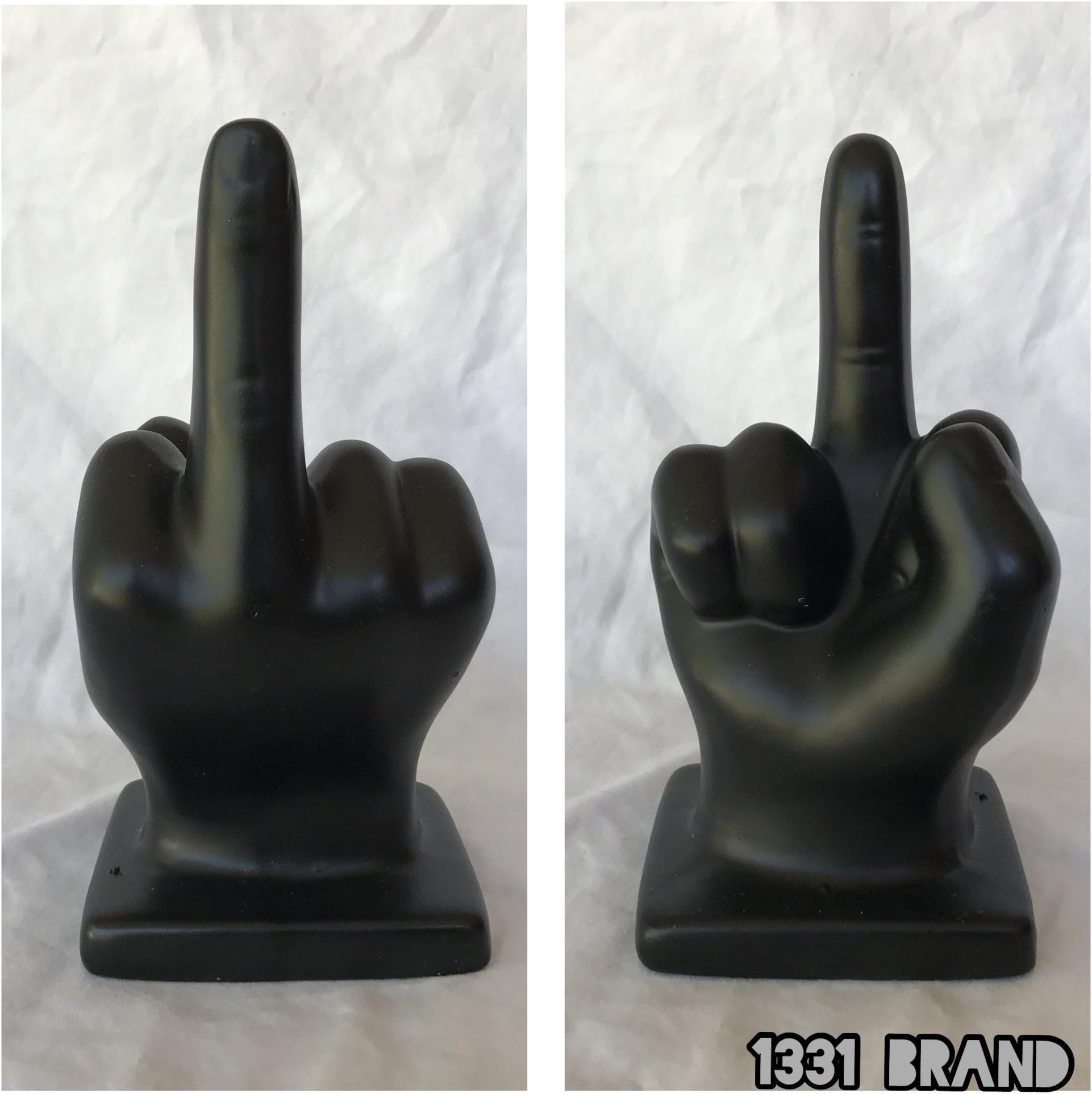 1331 Brand Middle Finger Flipping The Bird Statue Ceramic Decor for Party, Gag, Novelty (Matte Black)