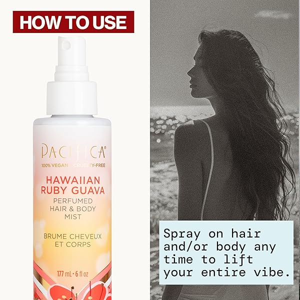 PACIFICA HAWAIIAN RUBY GUAVA HAIR PERFUME & BODY FRAGRANCE SPRAY MIST – BODY MIST FRAGRANCE W/ GRAPEFRUIT, PATCHOULI, SUGAR NOTES & GERANIUM CLEAN BEAUTY ALCOHOL-FREE, VEGAN & CRUELTY-FREE, 6 OZ