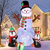 AerWo 6FT Christmas Inflatables Outdoor Decorations, Upgrade Cute Inflatable Snowman Penguins Blow Up Yard Decorations with Rotating LED Lights for Indoor Outdoor Yard Garden Christmas Decor