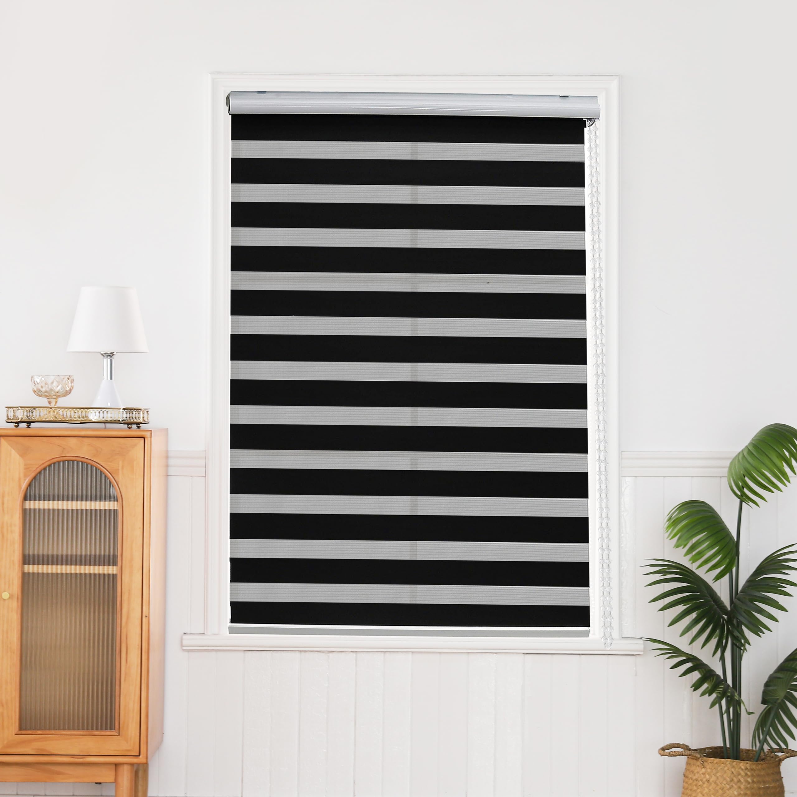 QiBoYuYe Day Night Blind Zebra Roller Blinds Blackout Window Curtain For Bedroom Door Windows Aluminium Cassette Translucent Vision Curtains (Black Width 110cm X Height 150 cm)
