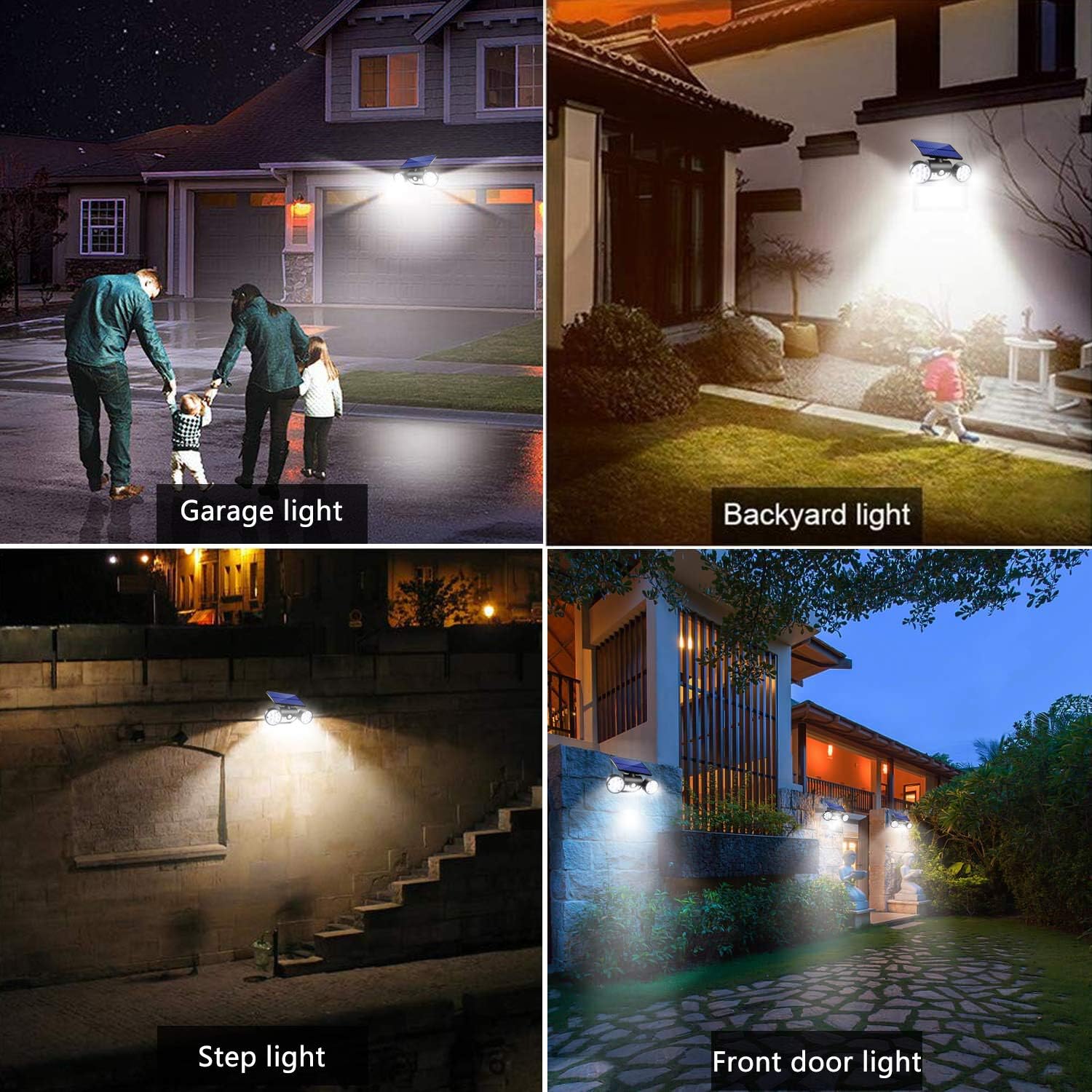 Upgrade Solar Motion Sensor Lights Outdoor, Super Bright LED Lamp IP65 Waterproof 360° Adjustable Solar Powered Wall Light Dual Head Spotlight Flood Security Lights for Yard Garage Patio Porch, 2 Pack - - 