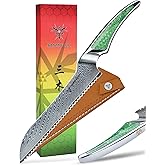 SANMUZUO 8 inch Serrated Bread Knife, Japanese VG-10 Damascus Steel Kitchen Knife, Ultra Sharp Bread Cutting Knife with Full-tang Handle in Green Resin, LA-S9 Series