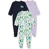 Amazon Essentials Unisex Toddlers and Babies' Cotton Snug-Fit Footed Sleeper Pajamas, Multipacks