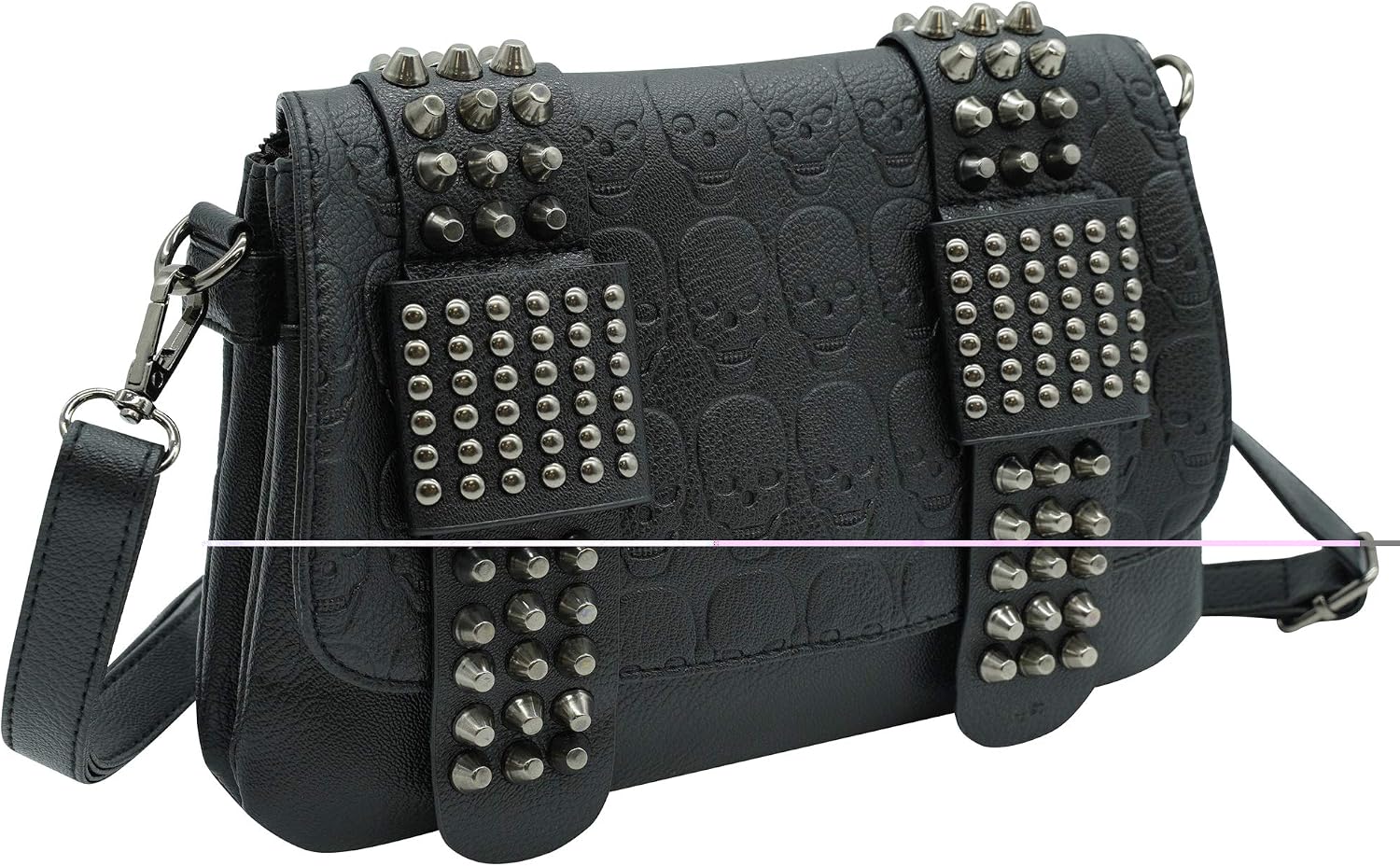 Ro Rox Women's Studded Skull Crossbody Shoulder Bag Punk Gothic Studs PU Handbag - Danica, Black - Image 4