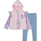 DISNEY Stitch Girls’ 3-Piece Outfit Set with Fuzzy Vest, Long-Sleeve Top, and Jeggings