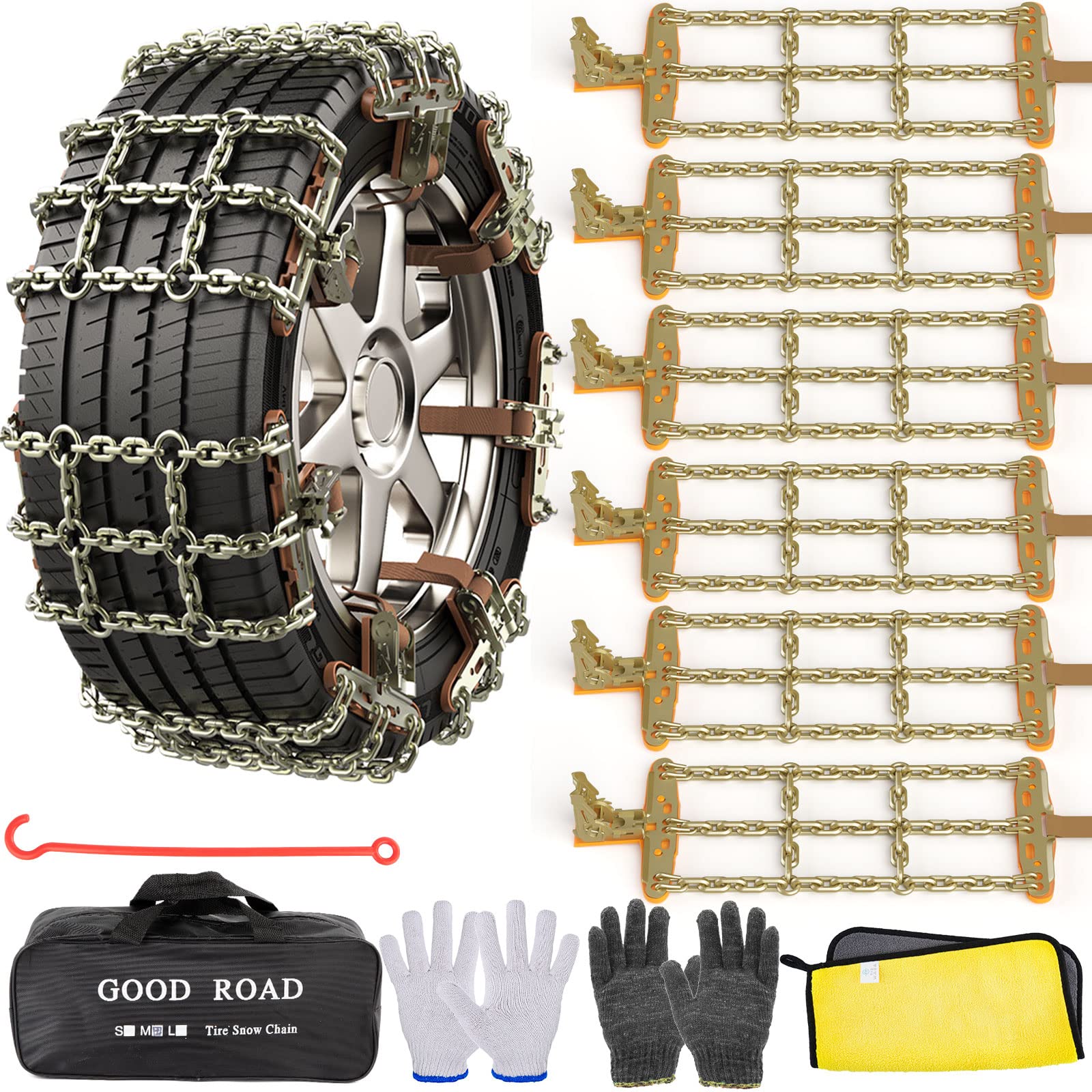 Photo 1 of AutoChoice Emergency Snow Chains, Tire Chains with Thickened Manganese Steel for Car Truck SUV in Ice, Sand and Mud(6 Packs, Tire Width 195-235mm)