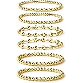 HERIER Gold Bracelets for Women 14K Gold Plated Stackable Bead Ball Bracelet Set Stretch Gold Beaded Bracelets Gold Jewelry for Women Gifts