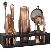 Highball &amp; Chaser Bartender Kit with Black Bamboo Stand Beautiful Cocktail Shaker Set and Bar Tools Stainless Steel Boston Shaker Bartender Kit with Stand (Antique Copper)