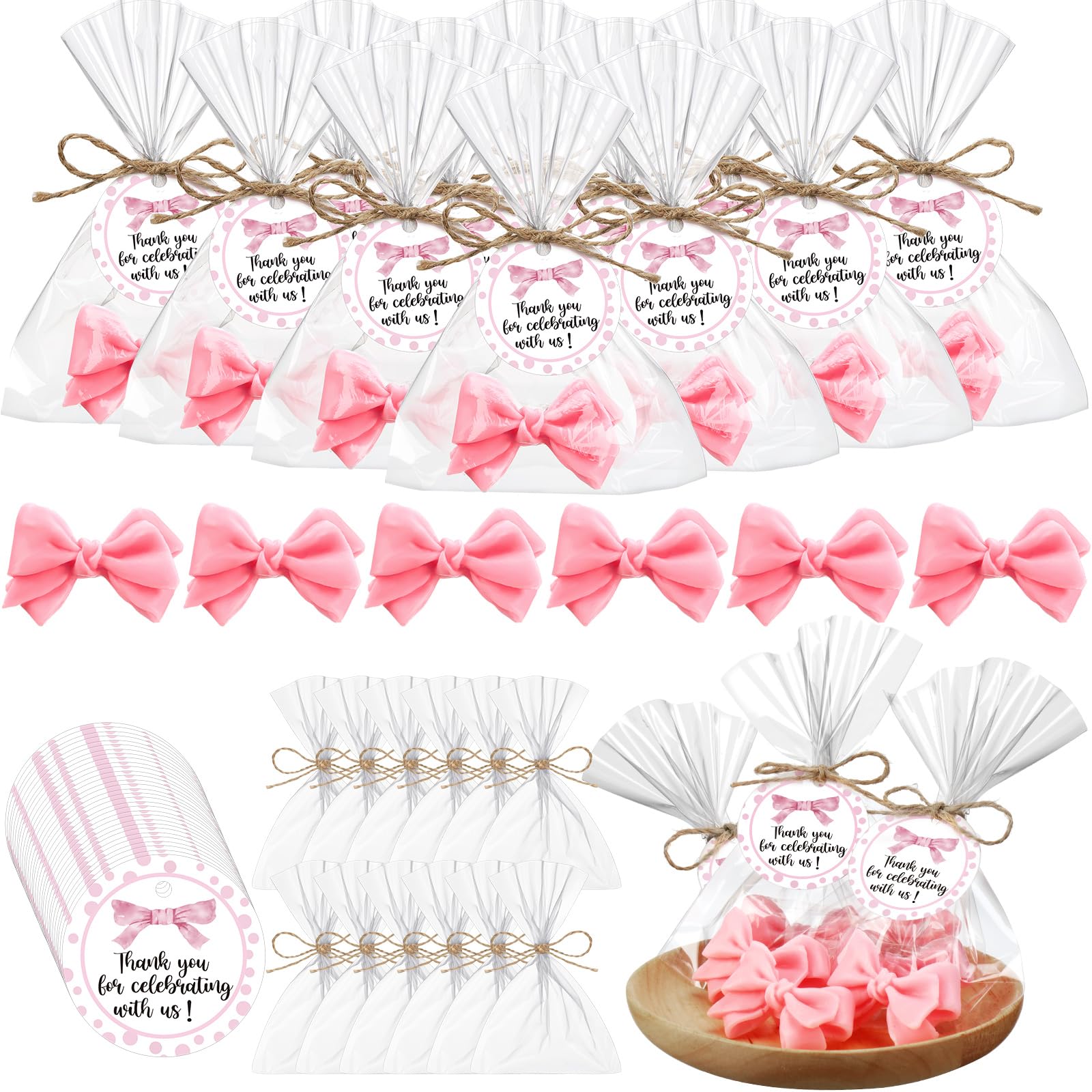 Photo 1 of Demissle 40 Sets Coquette Bow party Favors Soap Favors for Guests Return Gifts Bulk Cute Soaps with Bags Twines Thanks Tags for Birthday Party Decorations Girl Gender Reveal(Pink)
