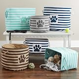 Bone Dry Striped Paw Patch Bin Large Round Navy 15x18x18 Storage view 6