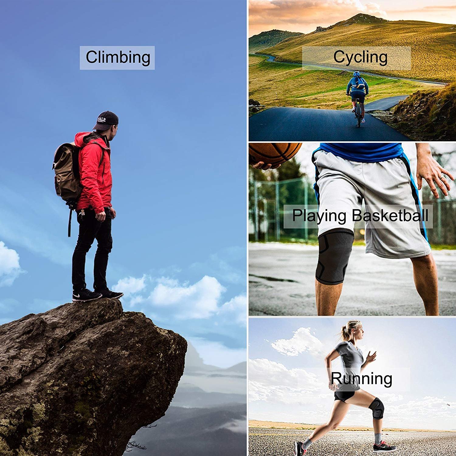 WJASI Knee Support Brace, Anti Slip Super Elastic Breathable Knee Pads Compression Sleeve for Running,Arthritis, ACL, Meniscus Tear, Sports, Joint Pain Relief and Injury Recovery (2 Piece) by WJASI