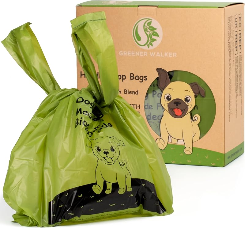 GREENER WALKER Tie Handles Poo Bags 600 Count Biodegradable Corn Starch