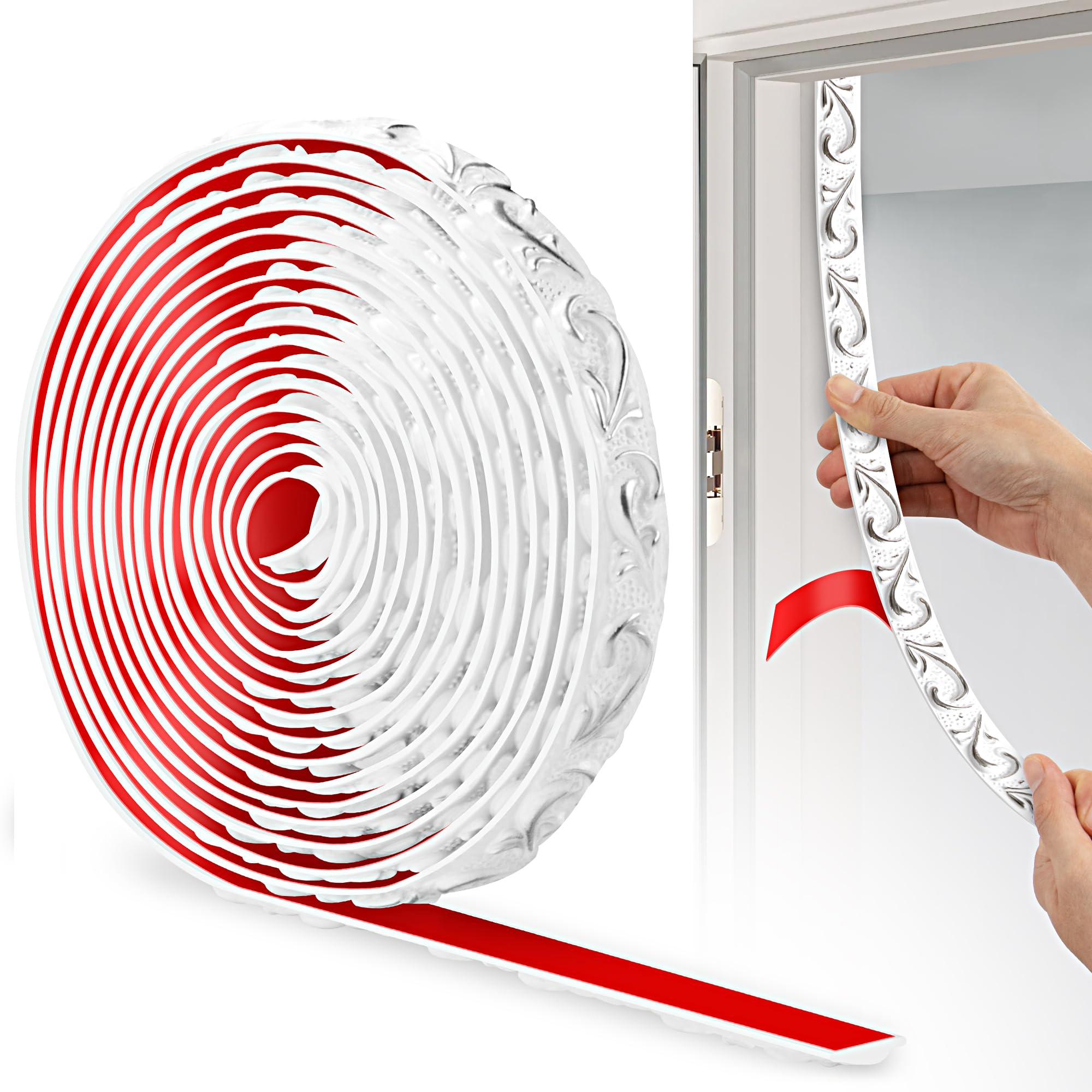 JUNART PVC Moldings Trim, 600cm×2cm, 3D Wallpaper Border, Coving for Ceilings, Flexible Ceiling Moulding Trim for Mirror Edge, TV Background Wall, Skirting Boards, Cabinet, Wall(White Silver)