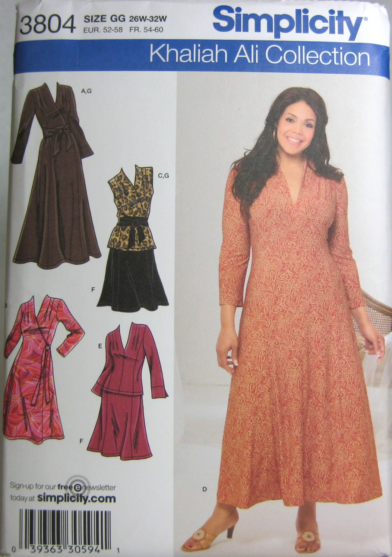 Simplicity Sewing Pattern 3804 Women's Knit Dress or Top, Pull-On Skirt and Sash, Sizes 26W-32W Khaliah Ali Collection