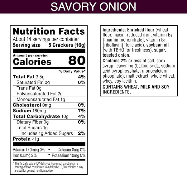 TOASTEDS CRACKERS, LUNCH SNACKS, PARTY SNACKS, SAVORY ONION, 8OZ BOX (1 BOX)