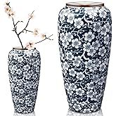 Mimorou Blue and White Vintage Vases for Home Decor | Ceramic Chinoiserie Floral 12. 6" H Modern Rustic Farmhouse Decorative Large Tall Blue Vase for Flowers Centerpieces Decoration(Plum Blossom)