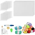 BVOPLME 39Pcs Mesh Plastic Canvas Sheets Kit Including 15 Pieces Clear Plastic Canvas, 12 Color Acrylic Yarn and Embroidery T