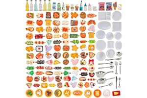 HKLMRO 150Pcs Miniature Food Drink Bottles Adults Dollhouse Soda Pop Cans Pretend Play Kitchen Cooking Game Party Accessories Toys Hamburger Cake Ice Cream Pizza Bread Tableware Doll House Landscape