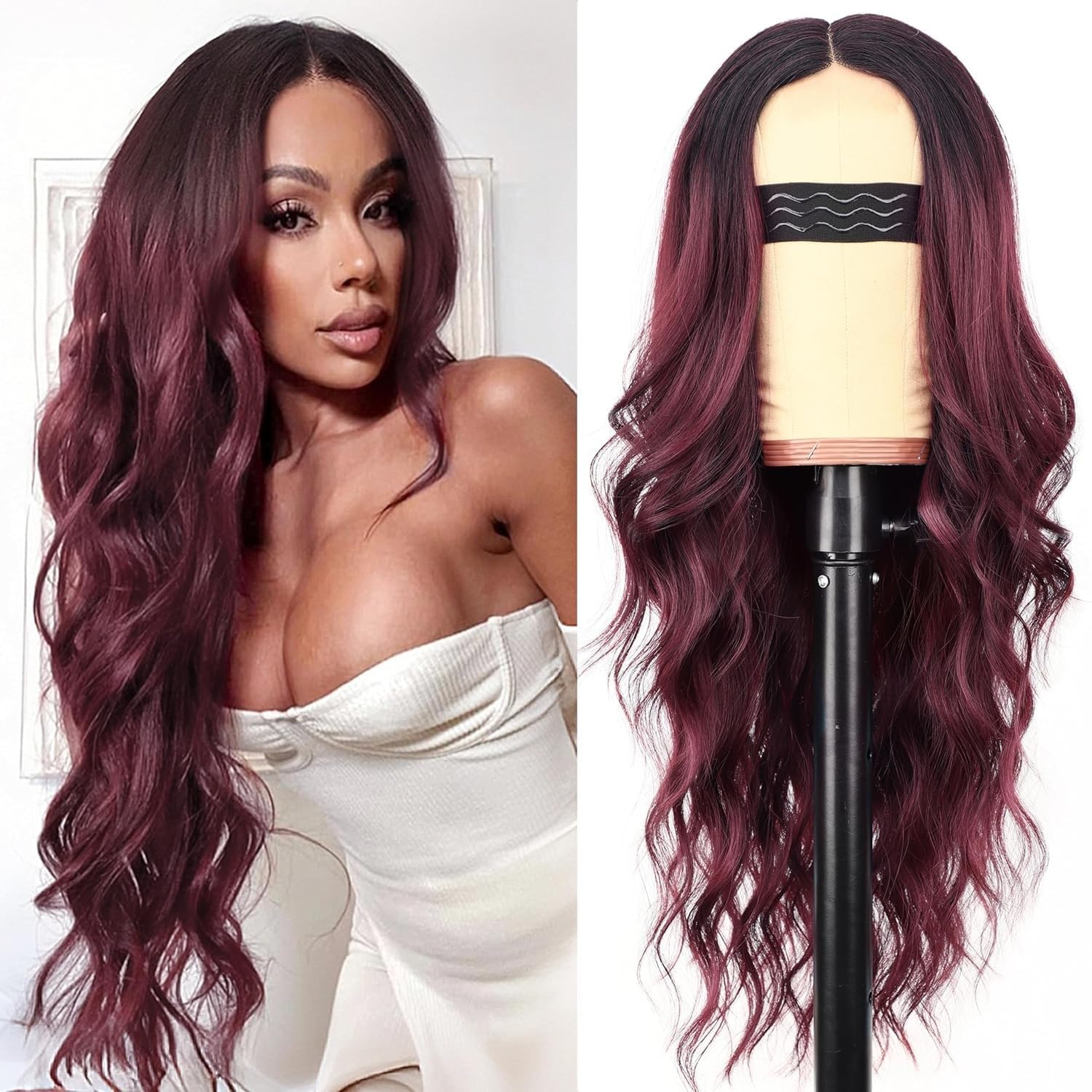 Long Wavy Wigs for Women 28”/70cm Long Curly Wigs Middle Part with No Bangs Synthetic Hair Fiber Curly Wigs Charming Full Hair Heat Resistant Fiber Wig for Daily Party Cosplay Use(#15)