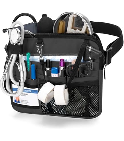 Medical Nurse Tool Belt – Adjustable Waist Bag For Nurses, Vet Techs & Medical Pros – 25 To 47 Inch – Multi Pocket Organizer – Black - View #5