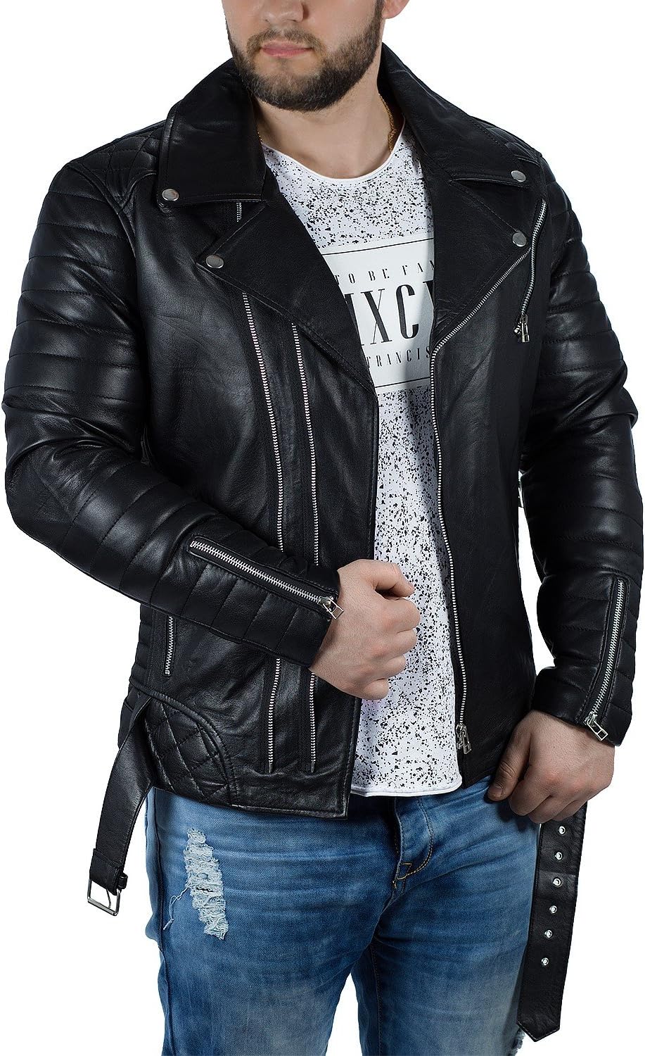 Reichstadt Men's Biker Jacket Removable Belt
