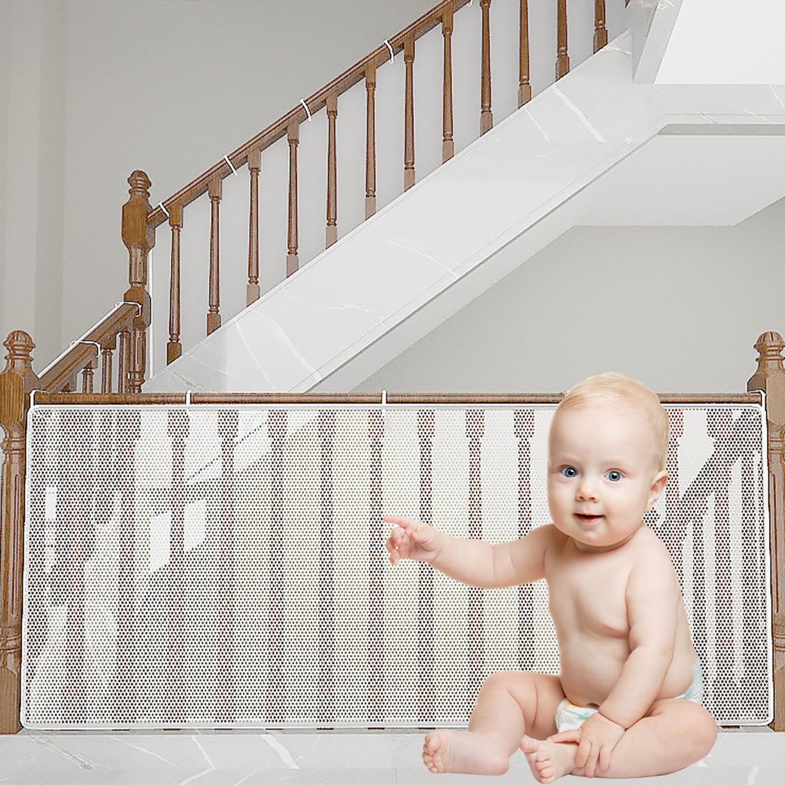 Child Safety Net, Stairs Guard Protective Netting, Balcony Banister Stairs Guard Safety Net for Kids Baby Pets, Baby Safety Net, Balcony and Stairway Railing Fence Mesh Protection Net, 2Mx79CM
