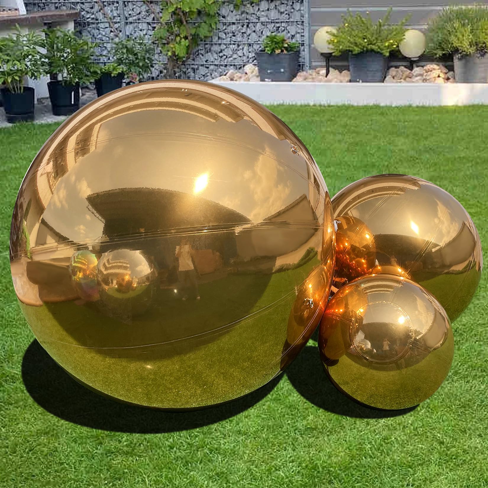 Photo 1 of 23.6in Inflatable Mirror Ball, Big Shiny Balls Inflatable Silver/Gold/Iridescent, PVC Hanging Large Disco Ball Decor for Big Party, Concerts, Stage, Wedding Decoration (1 Piece,Without Air Pump)