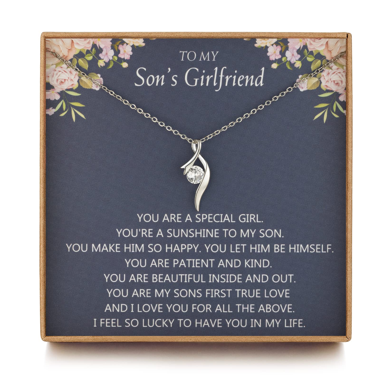 NOURISHLOV Son's Girlfriend Necklace, Sterling Silver Twist Heart CZ Necklace, Gift to My Sons Girlfriend/Daughter in Law on Birthday, Valentine's Day, Christmas
