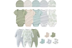 falianni Baby Boy Girl Layette Set 18 Piece Infant Essentials Must Haves Clothes 0-12 Month Rompers+Bodysuits+Hats+Socks
