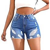 THUNDER STAR Stretchy Jean Shorts for Women Mid Rise Distressed Denim Shorts Ripped Casual Summer Shorts
