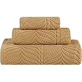 Superior Cotton Chevron 3 Piece Towel Set, Zero Twist, Quick Dry, Home Essentials, Shower, Spa, Luxury Plush Soft Absorbent Towels, Includes 1 Bath, 1 Hand, 1 Washcloth/Face Towel, Jacquard, Gold