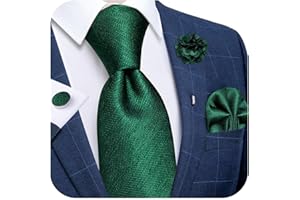 DiBanGu Men's Formal Solid Tie Emerald Green Silk Tie and Lapel Pin Brooch Set Woven Pocket Square Wedding Party with Cufflin