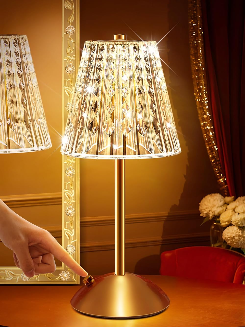 One Fire 10-Way Dimmable Rechargeable Glass Table Lamp 3 Color Touch