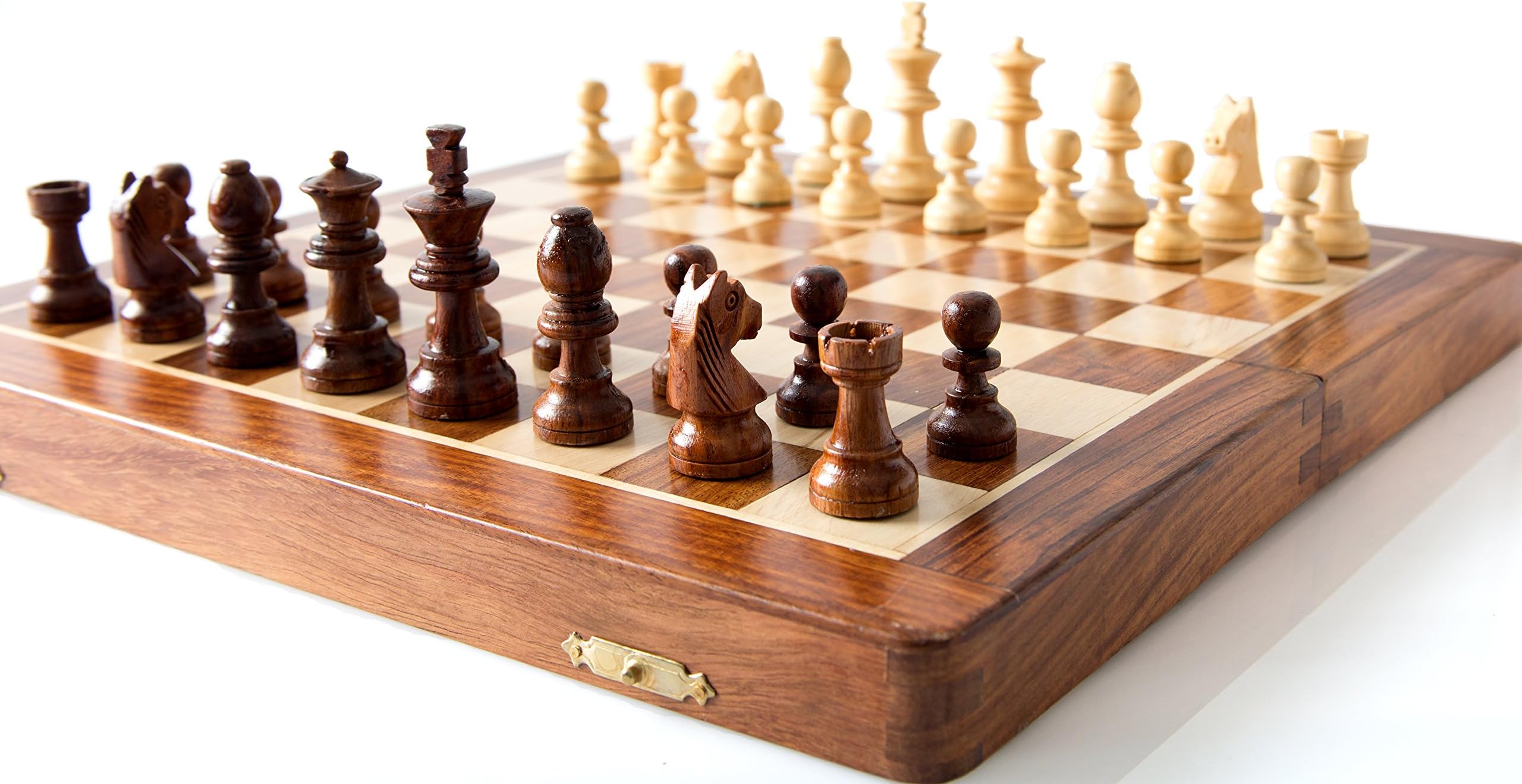 StarZebra 12-Inch Wooden Magnetic Travel Chess Set with Staunton Pieces, Folding Game Board and Extra Queen