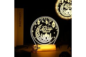 Honoson Ramadan Table Decoration for Home 2025 Ramadan LED Lights Eid Mubarak Star Moon Shaped Night Lamp Ornaments Ramadan Mubarak Gift for Muslims Family Islamic Holiday Eid al Fitr Party