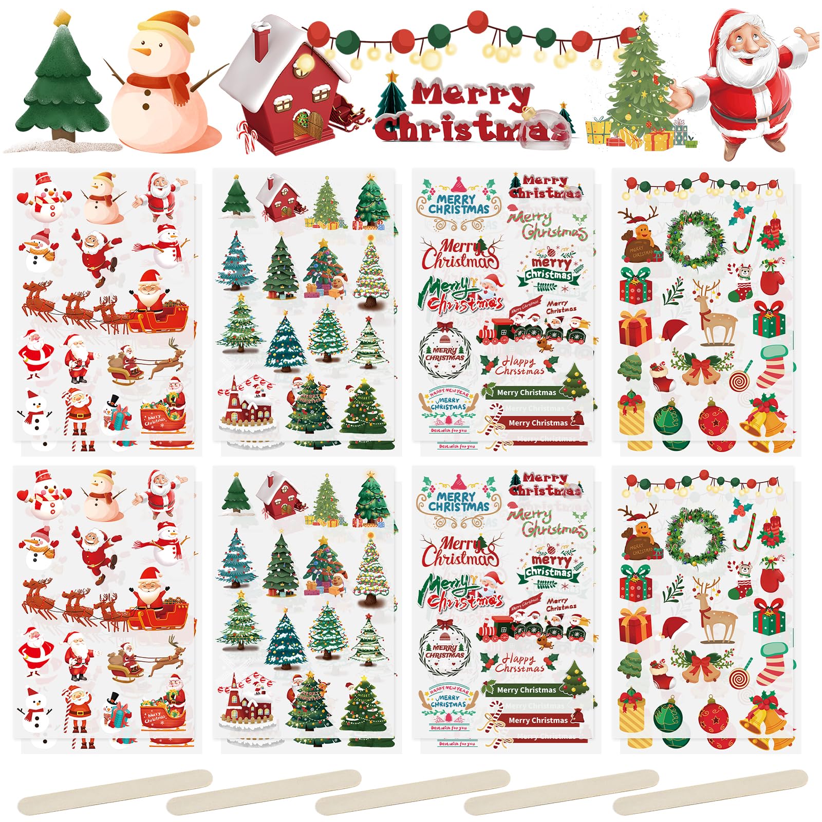 WANDIC 16 Sheets Rub On Transfer Stickers, Christmas Theme Stickers Aesthetic Decor Transfer Stickers for Scrapbook Journal Planner Album