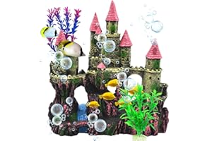 MUYG Aquarium Castle Decorations, Resin Castle for Fish Tank with Randomly Color Plants Decor Accessories for Freshwater and Saltwater Fish Tanks (Pink)