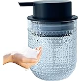 Birugen Foaming Hand Soap Dispenser,Vintage Glass Soap and Lotion Dispenser for Bathroom,Kitchen Dish Soap Dispenser with Silver Foam Pump,Cute Farmhouse Antique Decor (White Dew+Black Lid)