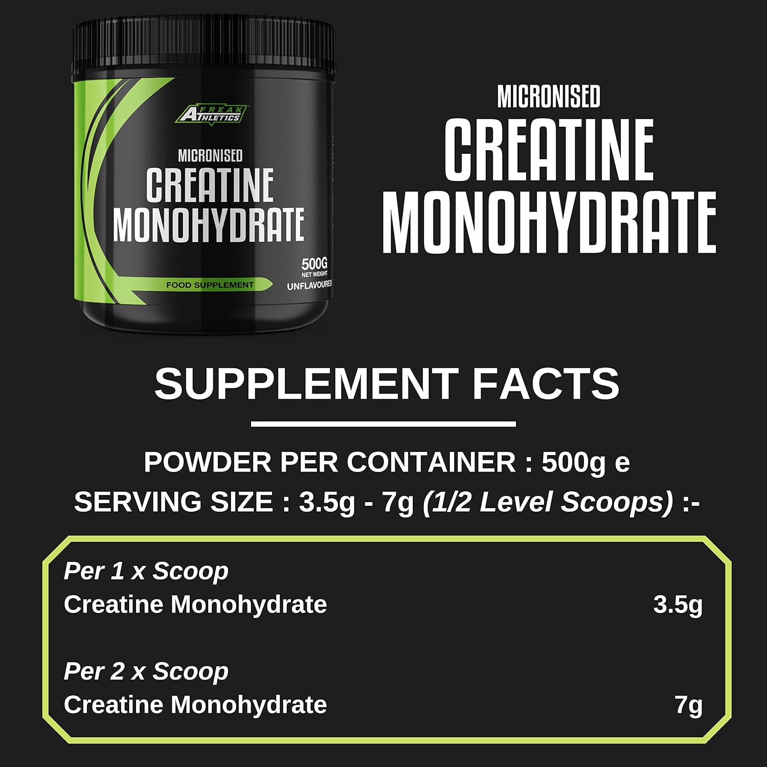 Freak Athletics Creatine Monohydrate Powder 500g (142 Servings Unflavoured) 100% Micronised Creatine Powder - Image 4