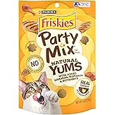 Friskies Purina Party Mix Natural YUMS Cat Treats, Chicken, (6) 6 oz | Natural cat treats with real chicken plus added vitamins, minerals and nutrients, made in USA facilities
