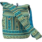 Tribe Azure Blue Aztec Canvas Large Hobo Cross body Shoulder Sling Slouch Casual Shopping Market Bag