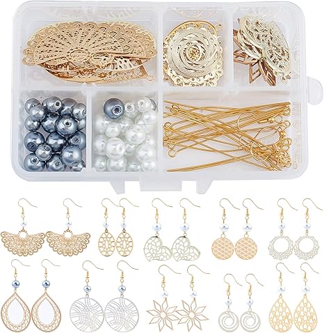 Amazon Sunnyclue 10種100キット チャーム 扇子 花 和風 透かし イヤリング フラワー 円型 ペンダント ハート 花びら ネックレス 楕円形 水滴 幾何学 ピアス 金属 チョーカー キーホルダー ブレスレット チャームペンダント アクセサリーパーツ スライス 基礎パーツ