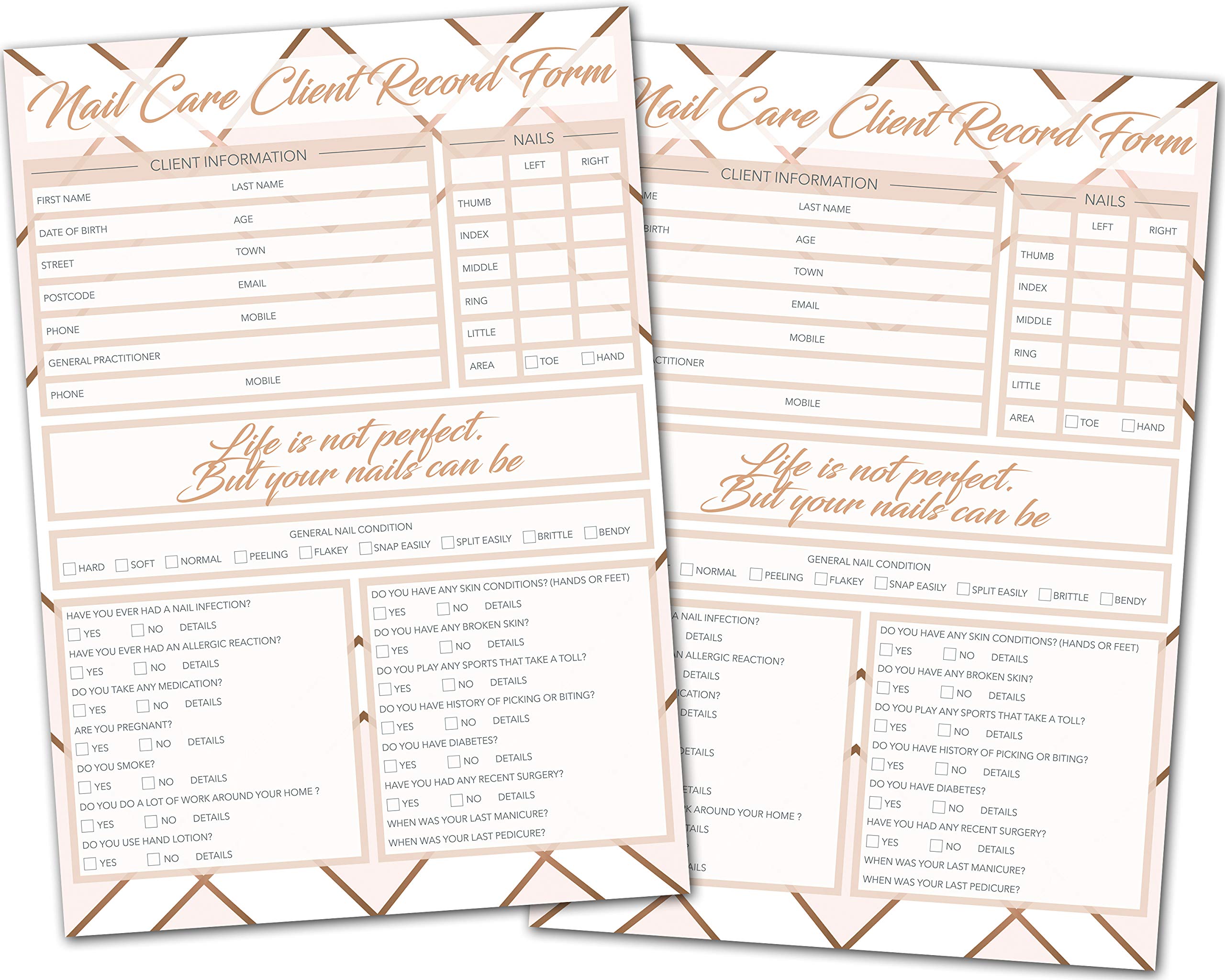 Nail Care Client Cards GDPR Large A5 Size - Salon and Therapist Customer Consultation Record Paper - Agenda Essentials - Profile Recording Forms Data Protection Pack of (50)