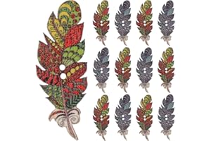 Alipis 50 Pcs DIY Wooden Craft Buttons Vintage Cartoon Peacock Plume Design Natural Wood Sewing Buttons