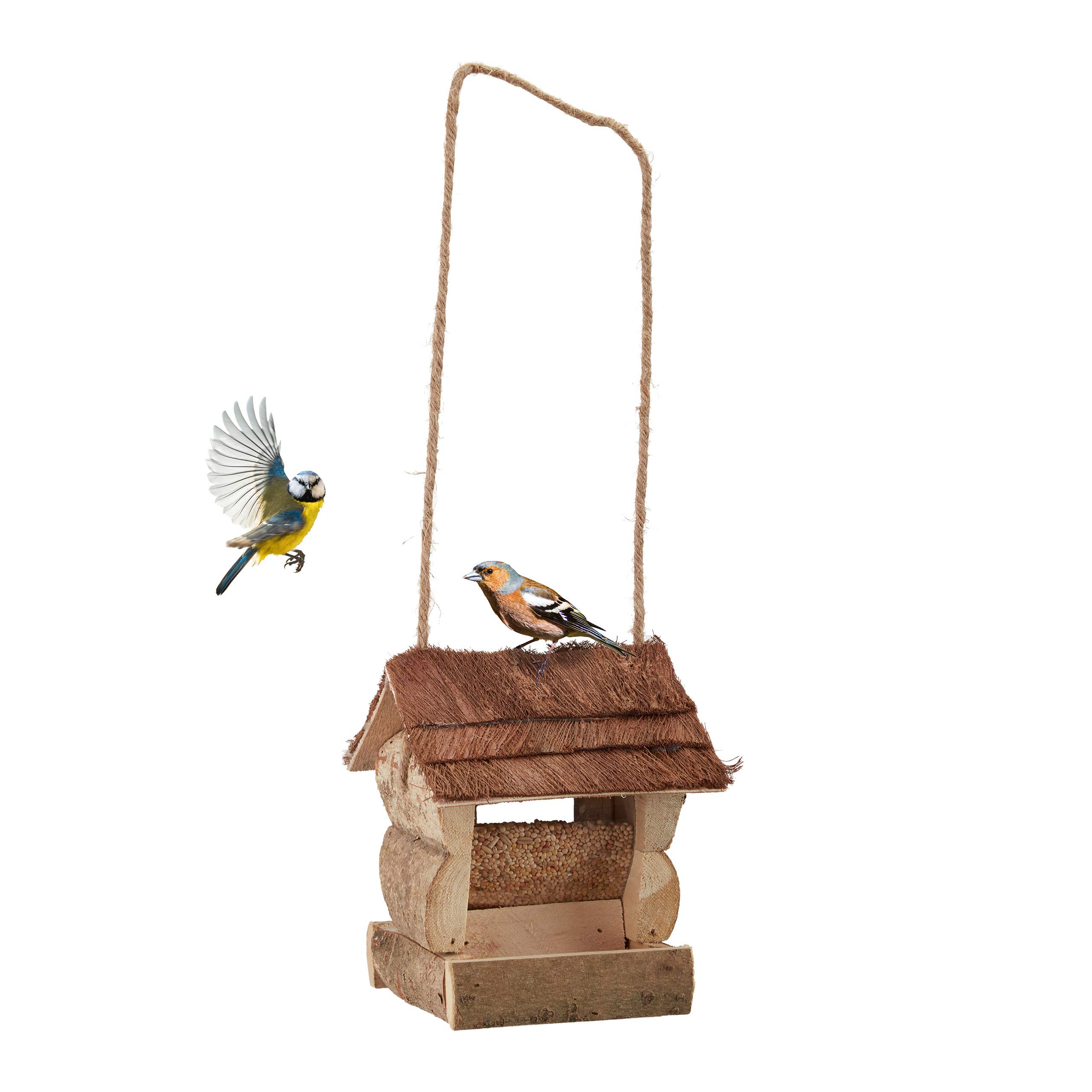 Relaxdays Bird Feeder, Feeding Station, Hanging, H x W x D: 15 x 12 x 15 cm, Wood, Natural
