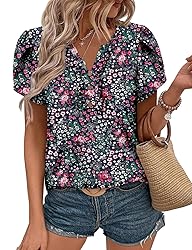KISSMODA Women's Tunic Tops Casual V Neck Short