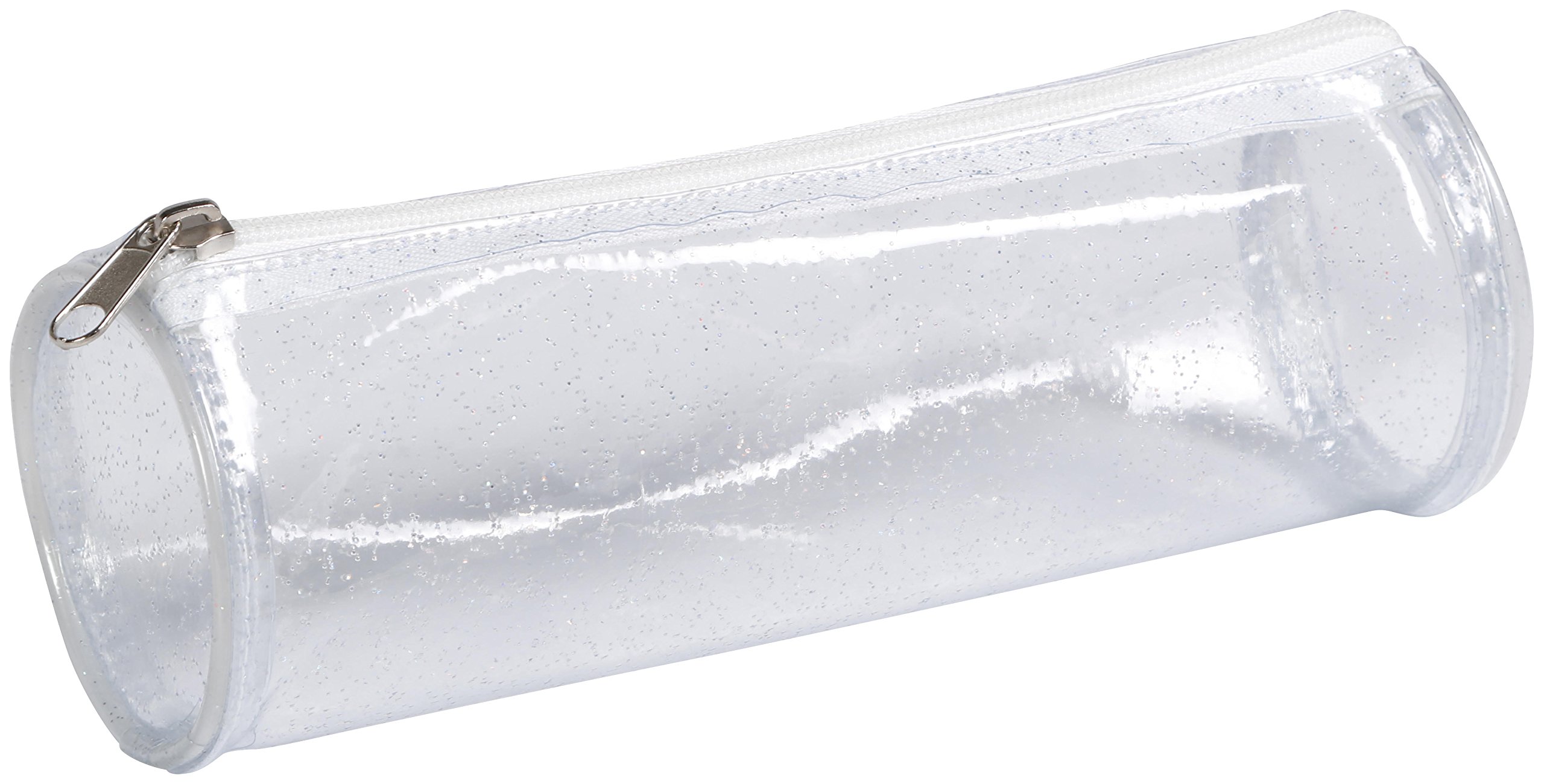 Clairefontaine 8486C - One Large Round School Pencil Case with Zipper - Dimensions: Ø7x22 cm - Transparent PVC with Glitter Effect - Waterproof - Colourless