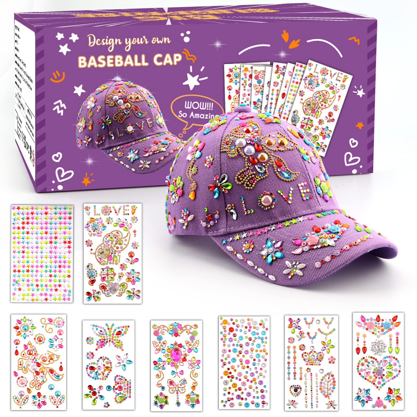 Coosilion Gifts for Girls 4 5 6 7 8 9 10 12 Years Old-Decorate Your Own Baseball Cap with Cute Stickers, Arts & Crafts for Girls Ages 6-12, Birthday Gifts & Back to School Supplies for Kids