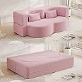 CAPCAEK Folding Sofa Bed,15" Full Size Floor Couch,Convertible Teddy Fabric Foam-Filled Sleeper Futon Loveseat Couch for Living Room, Guest Use, Office, Apartmen (Pink)