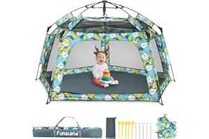 Funsland Baby Playpen Pop-up Tent - Outdoor & Indoor Play Tent for Beach with Canopy Travel Bag Portable Play Yard for Babies & Toddlers (Forest)